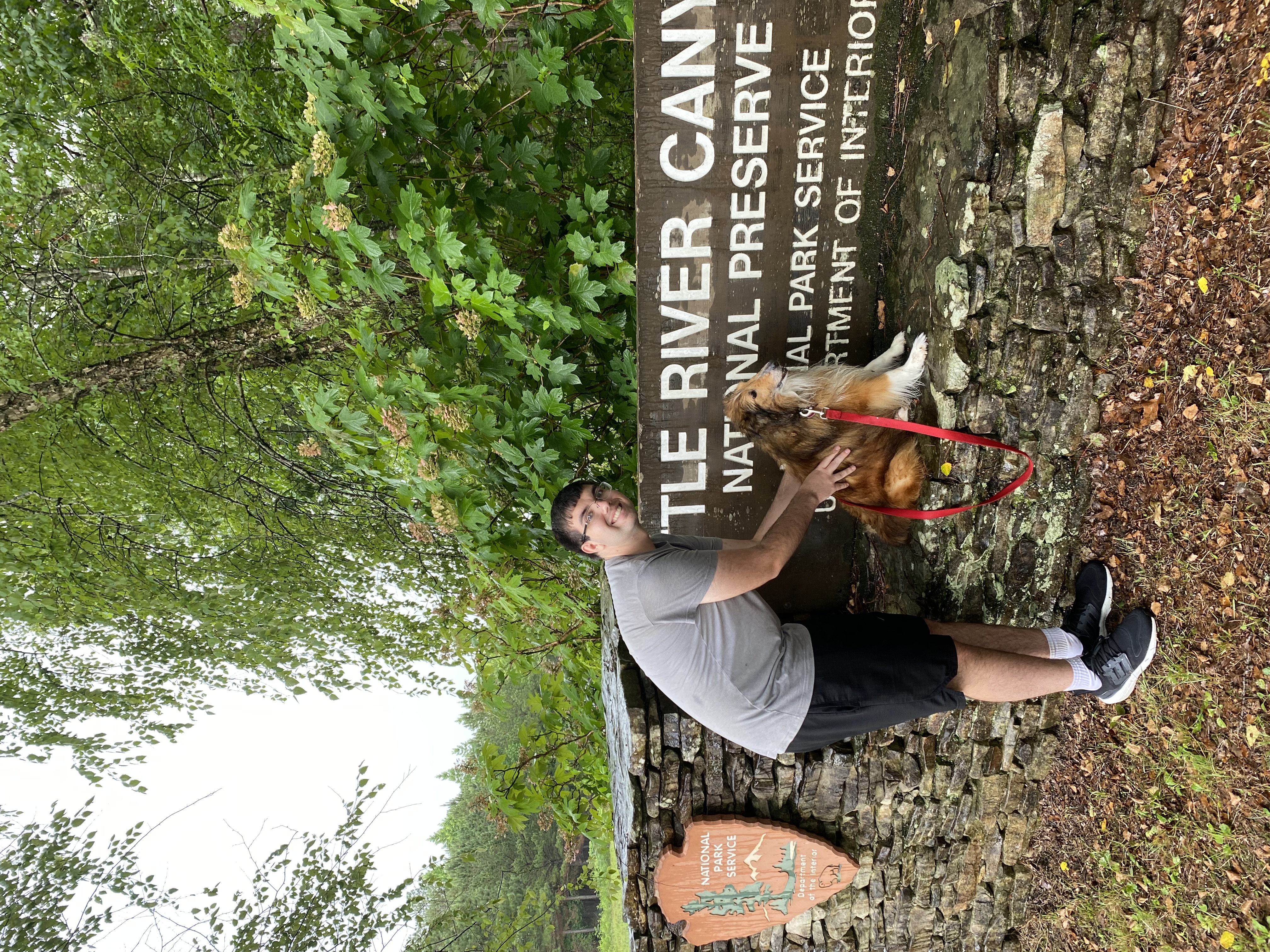 Billy and Euler after completing Euler’s BARK Ranger program on a wet day at Little River Canyon (AL). Euler passed away that next school year, but went out with a bang earning 2 BARK Ranger tags in Summer 2022. To learn more about the BARK Ranger Program, visit https://www.nps.gov/subjects/pets/be-a-bark-ranger.htm